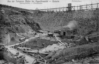 Bau der Talsperre - Talseite